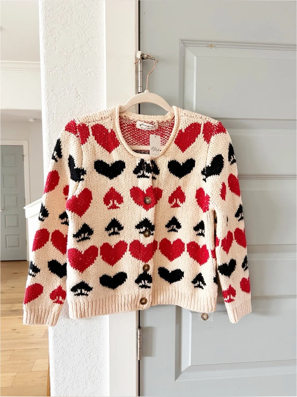 NWT Free People Queenie Cardi Sweater Hearts Spade